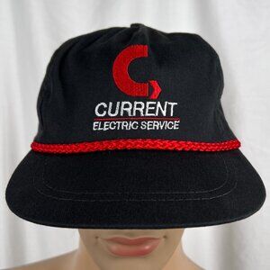Vintage 90s Current Electric Service Adult OS Black Red Rope Strapback Hat Cap
